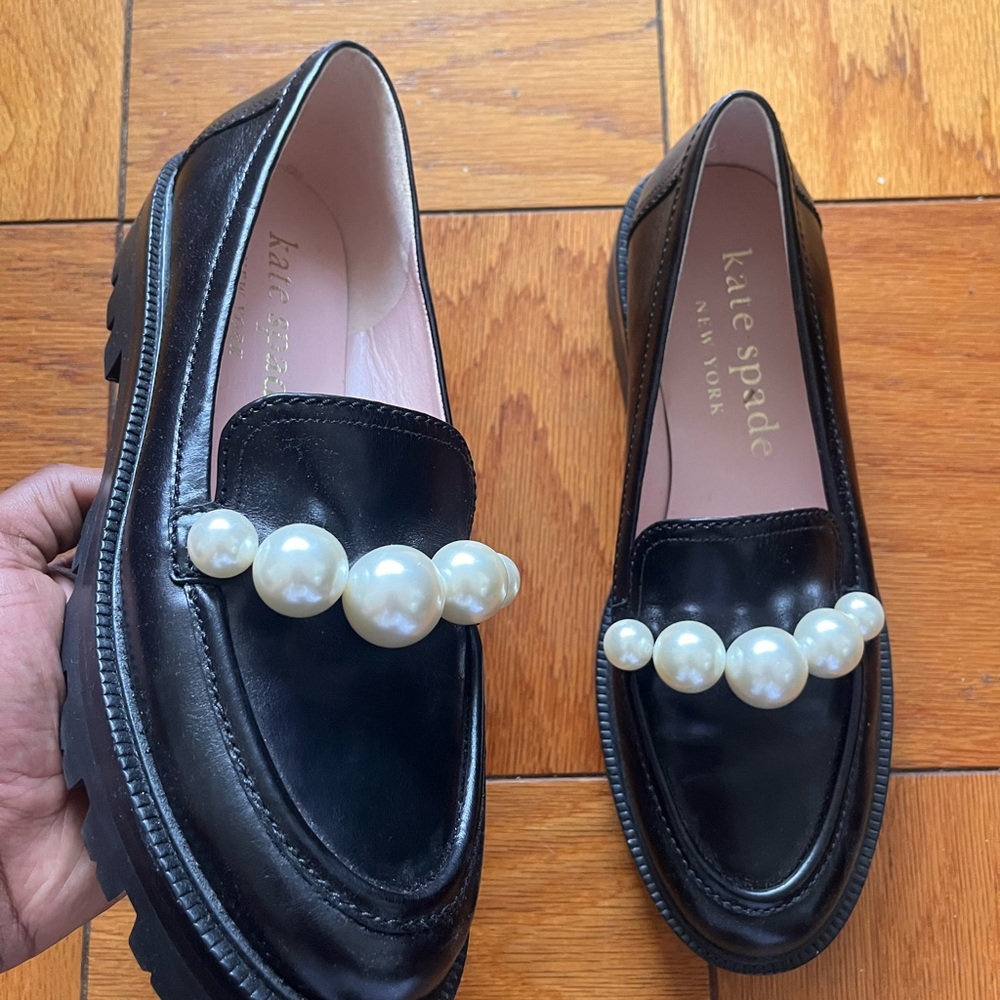 Kate Spade Glossy Black Loafers with Pearl Accents (Samples!)